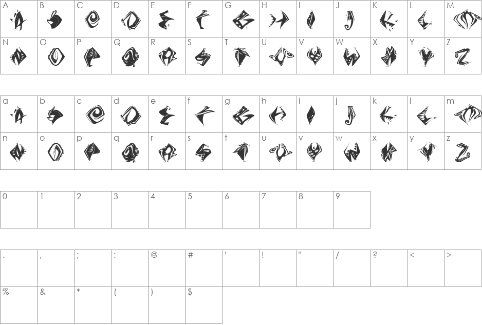CrazyNessWide font character map preview