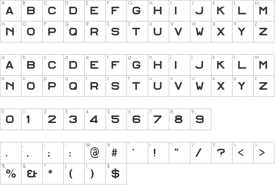 Alfphabet font character map preview