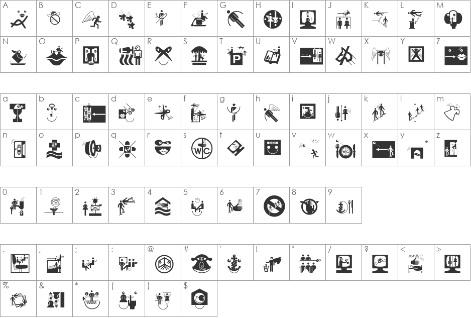 CrazyWorld font character map preview