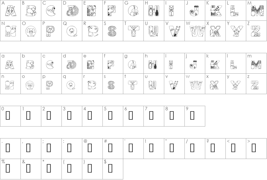 CrazyZoo font character map preview