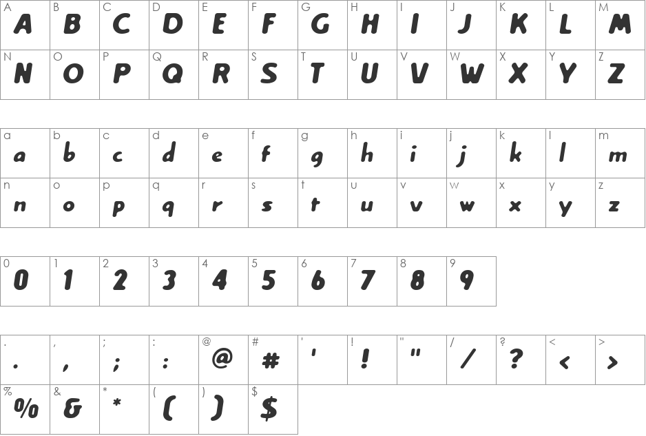 Creamexbold font character map preview