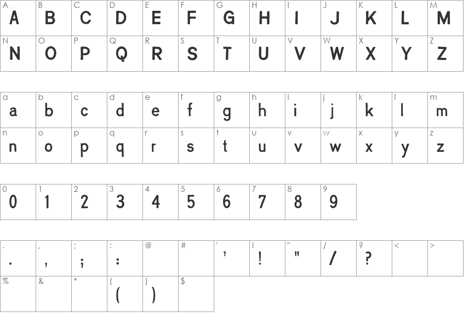 Creatinin font character map preview