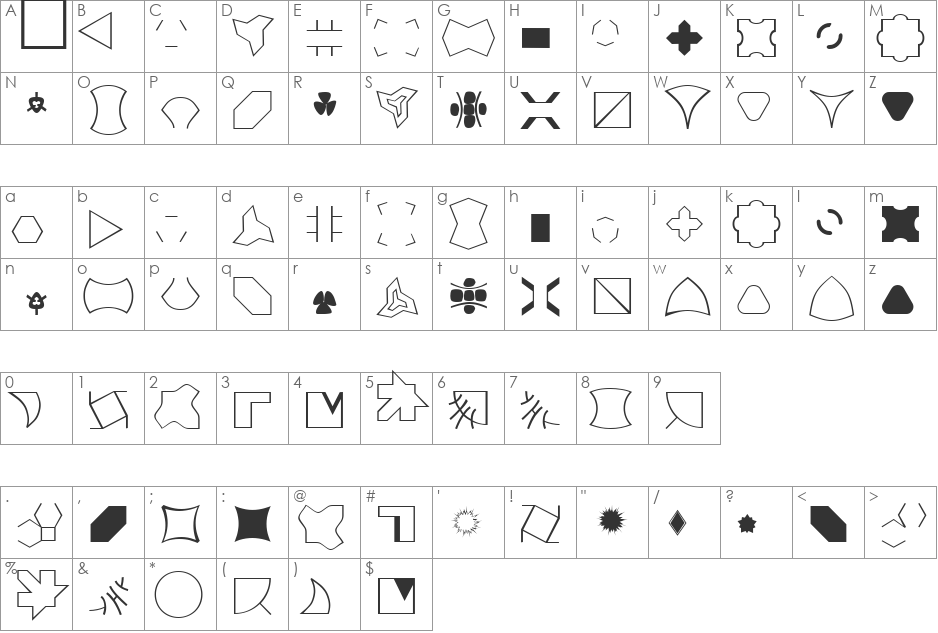Creativ font character map preview