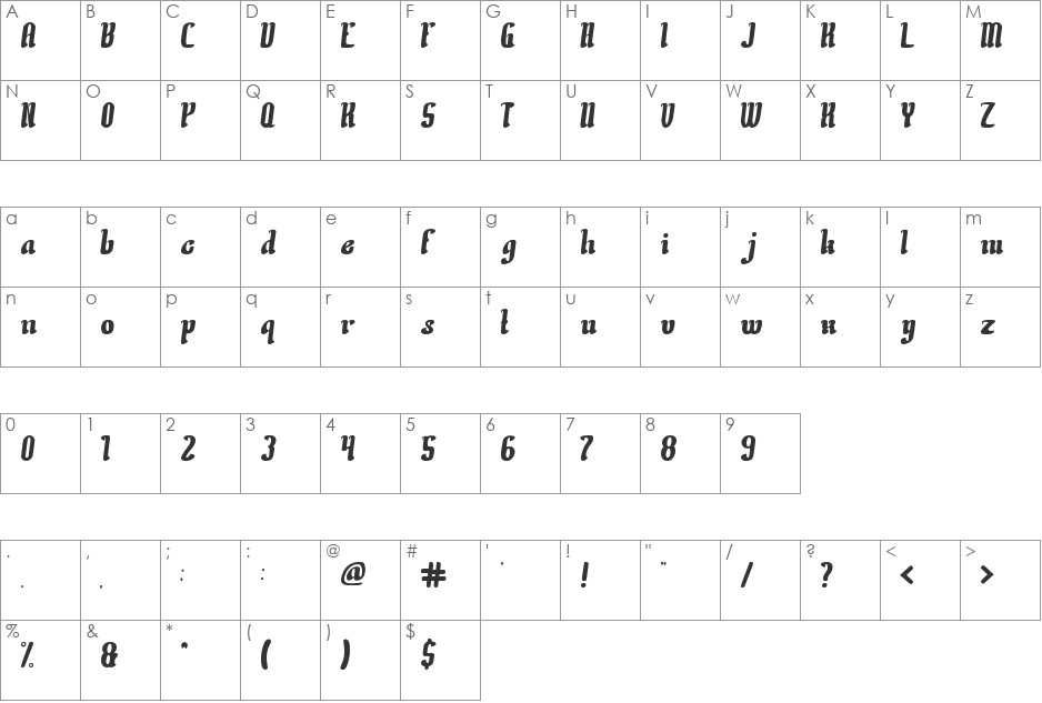 Creative Culture font character map preview