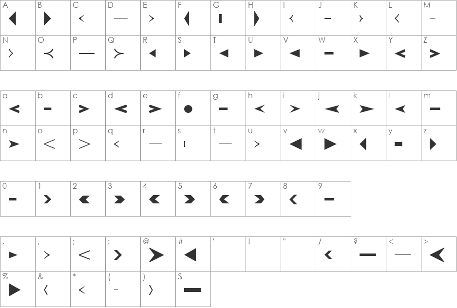 CreativeArrows LT One font character map preview