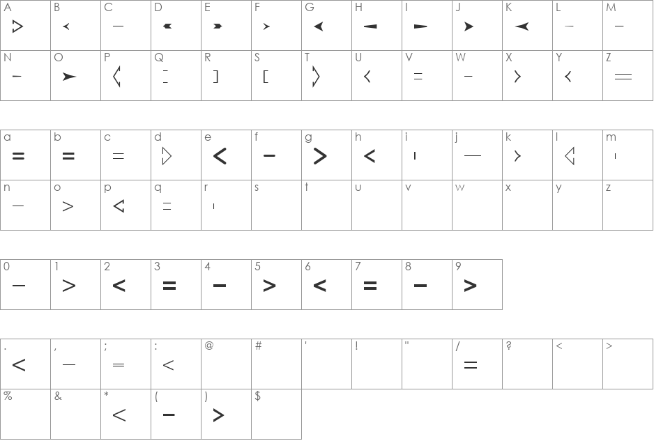 CreativeArrows LT Three font character map preview