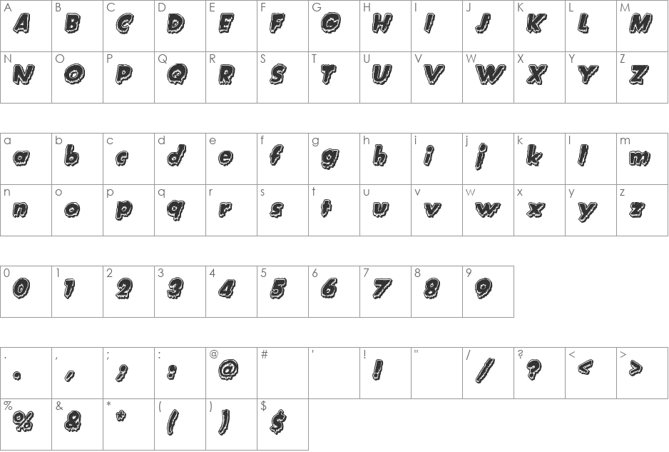 Creature Feature font character map preview