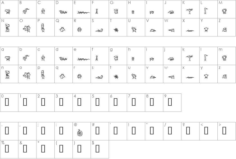 creatures font character map preview