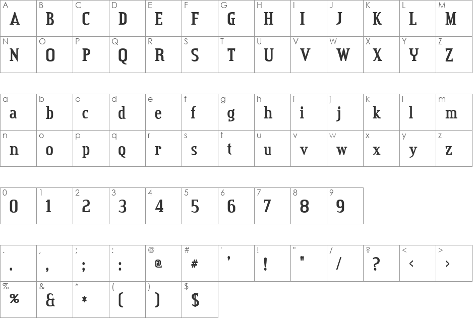 Credit Valley font character map preview