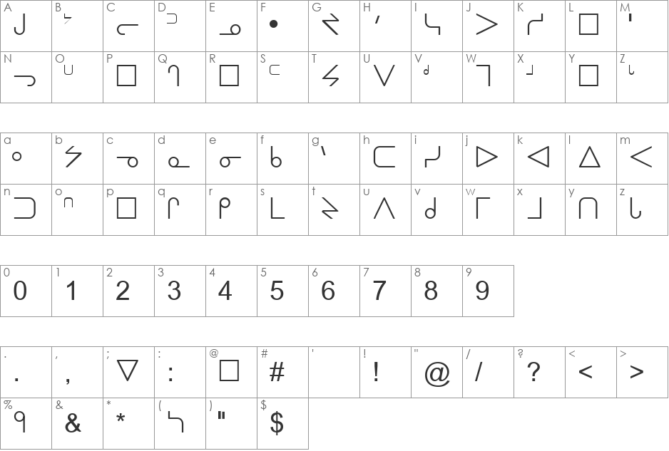 Cree font character map preview