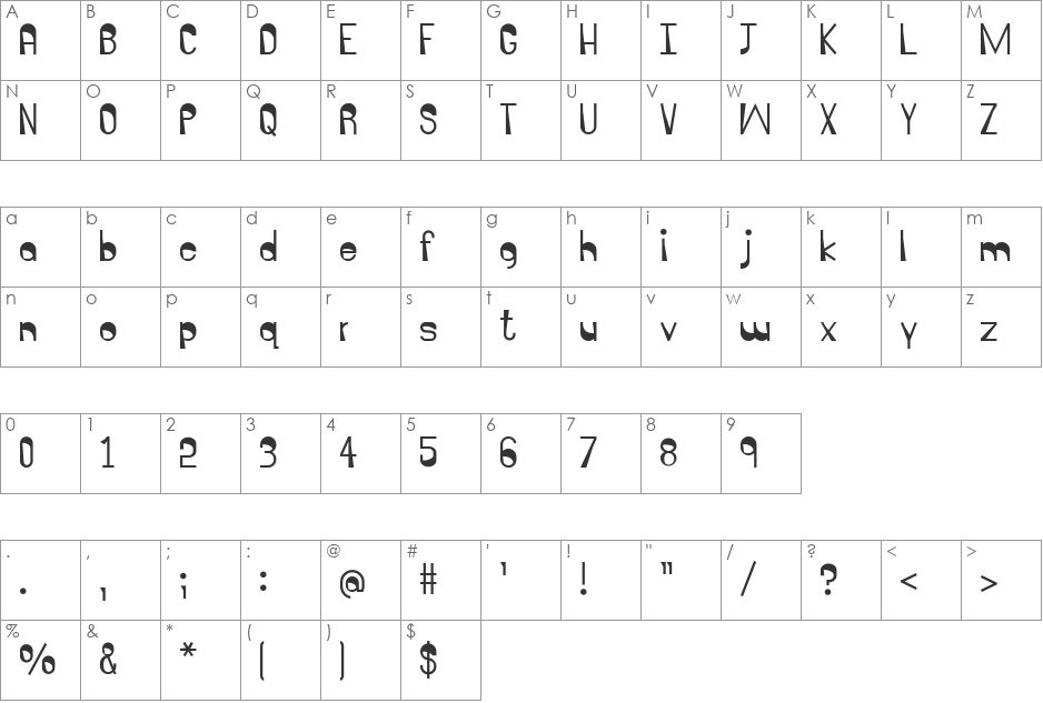 Creek 101 font character map preview