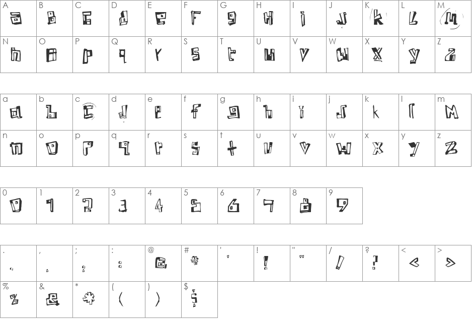 CREEP font character map preview