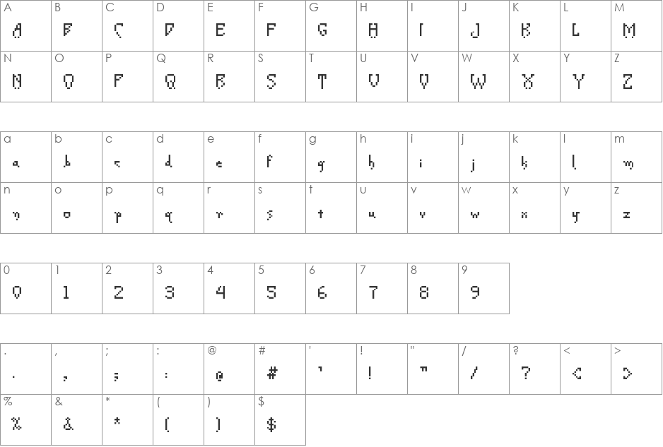 Creeper Pixel font character map preview