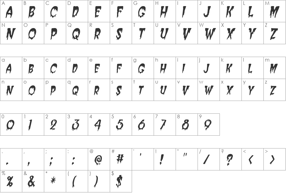 CreeperCondensed font character map preview