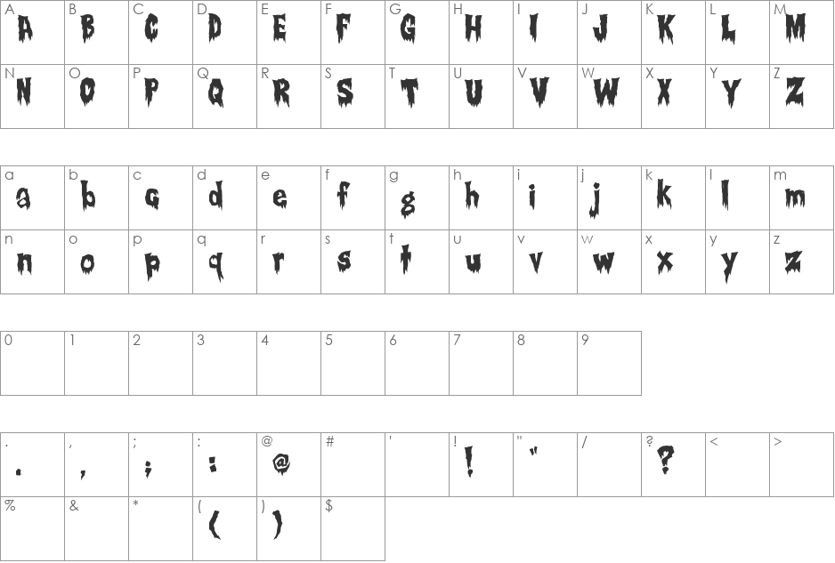 Creepsville font character map preview