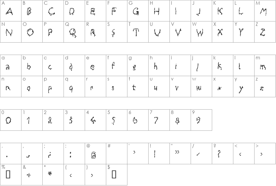 Creepy font character map preview