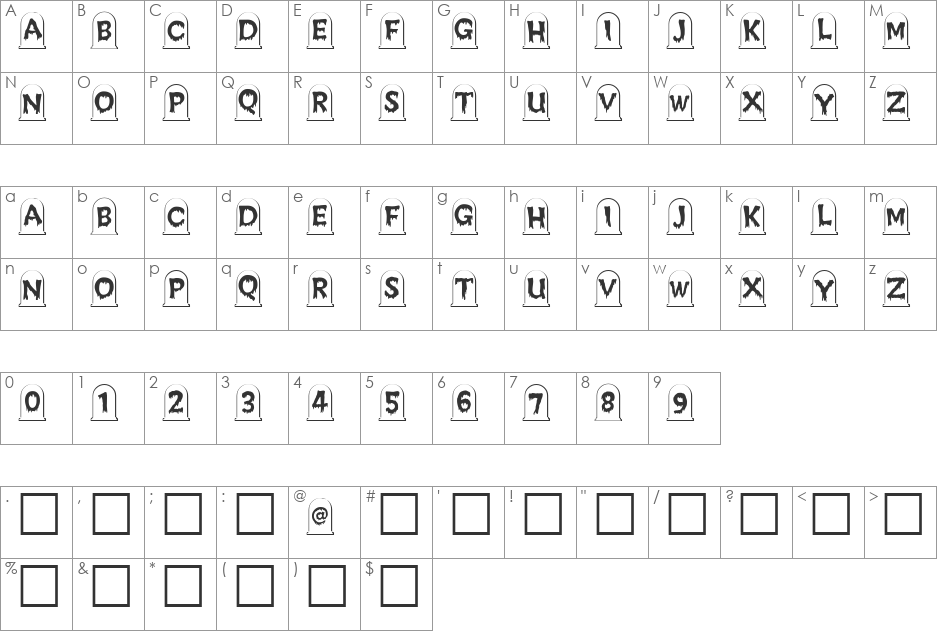 CreepyGraves font character map preview