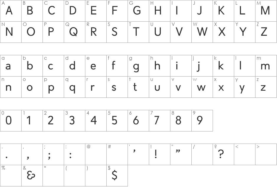 Crescent font character map preview