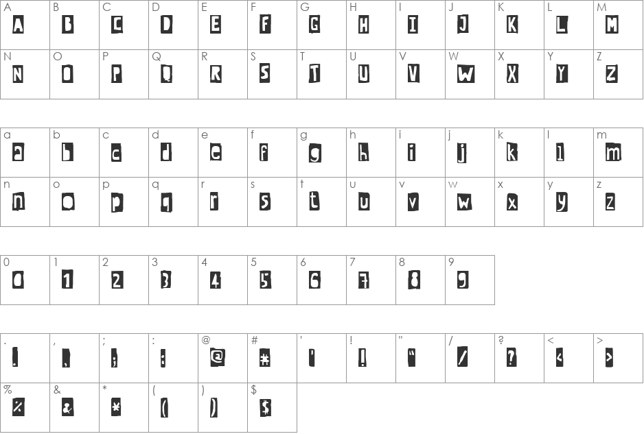 CrewHassan font character map preview