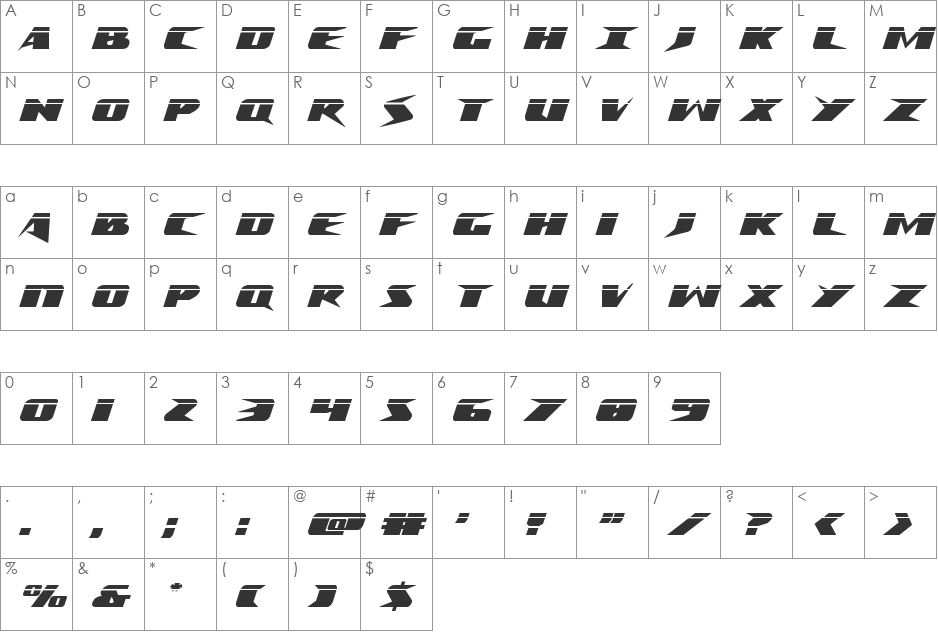 Crime Syndicate Laser font character map preview