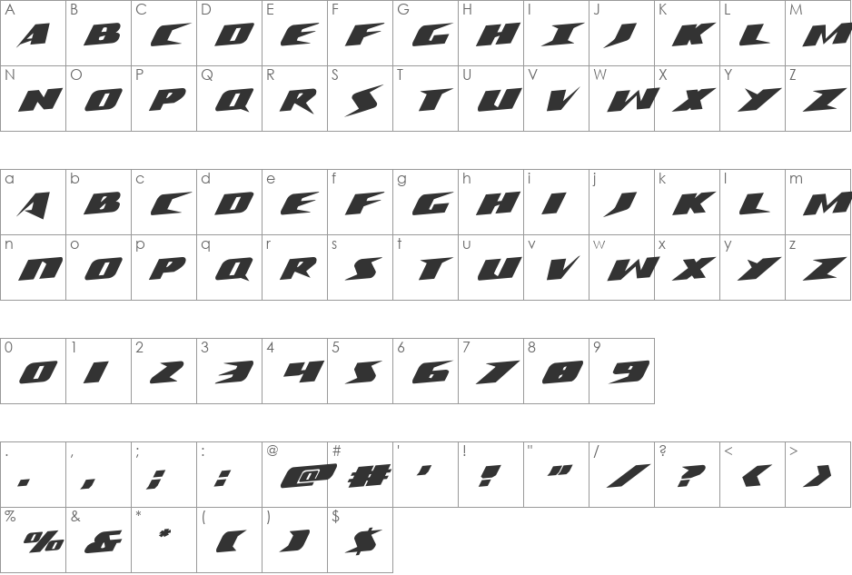 Crime Syndicate Rotalic font character map preview