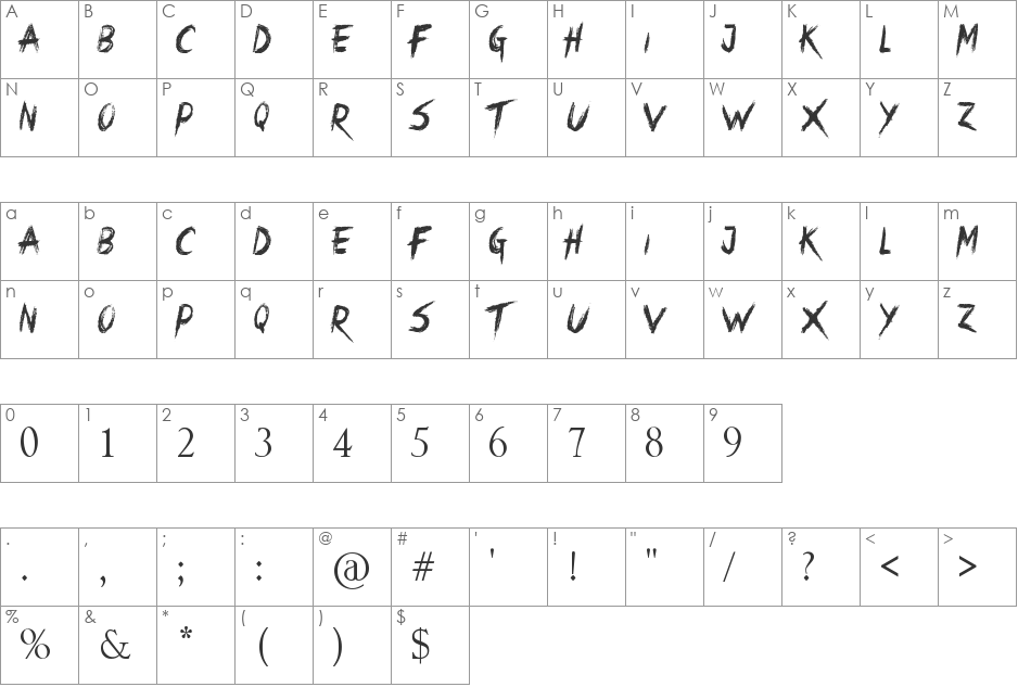 Crimes Times Six font character map preview