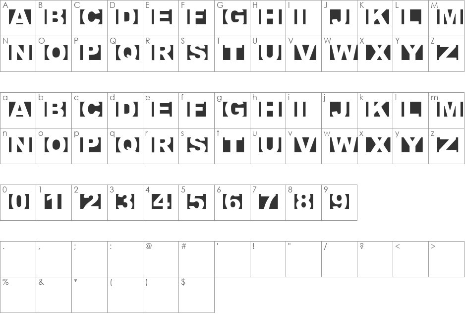 Crimescene Afterimage font character map preview