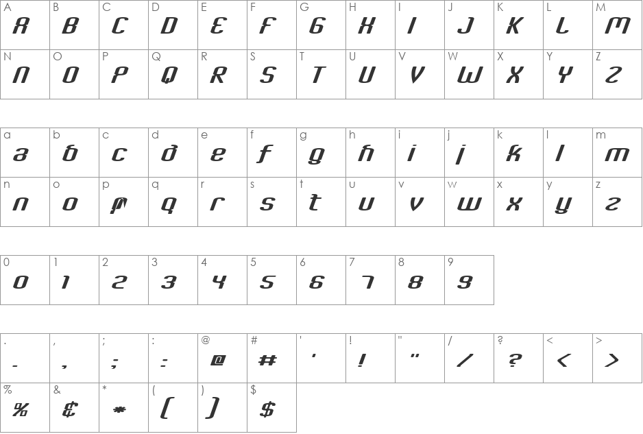 Criminal font character map preview