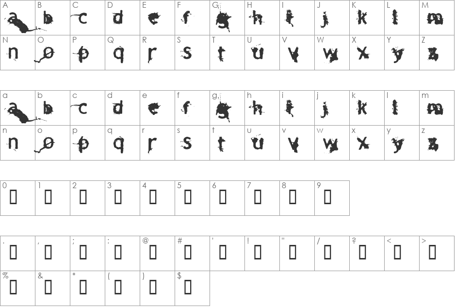 cringe font character map preview