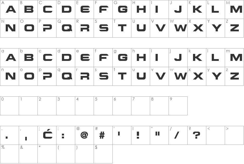 Criovision font character map preview