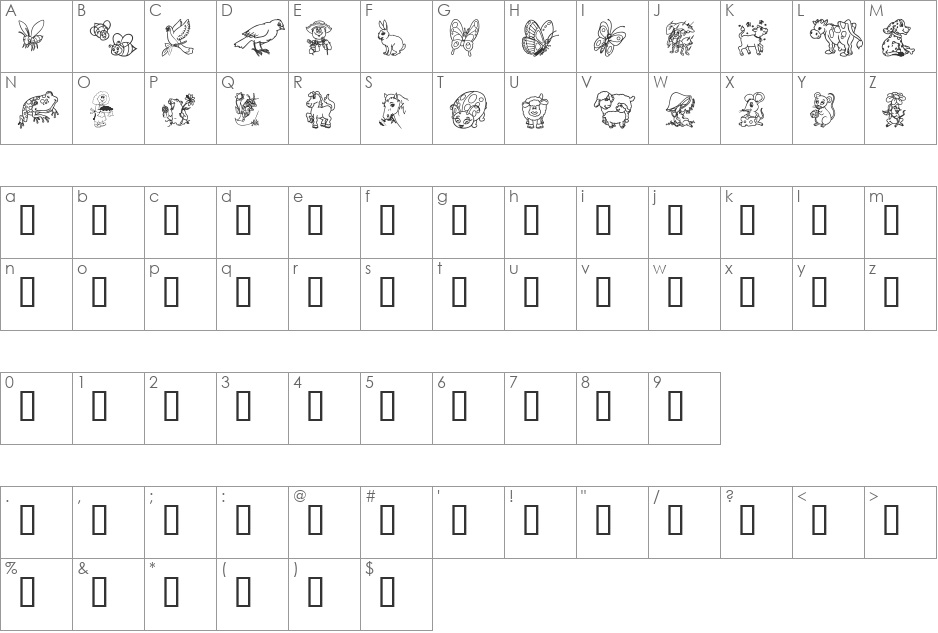 Critters1DC font character map preview