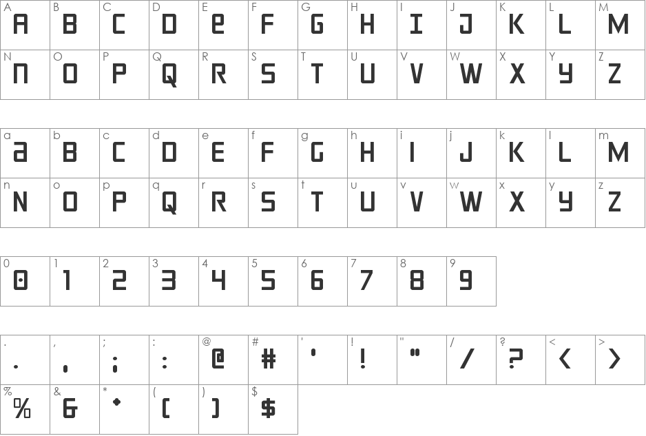 Crixus font character map preview