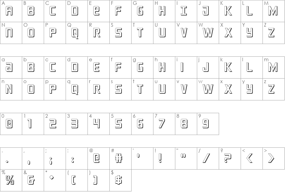 Crixus 3D font character map preview