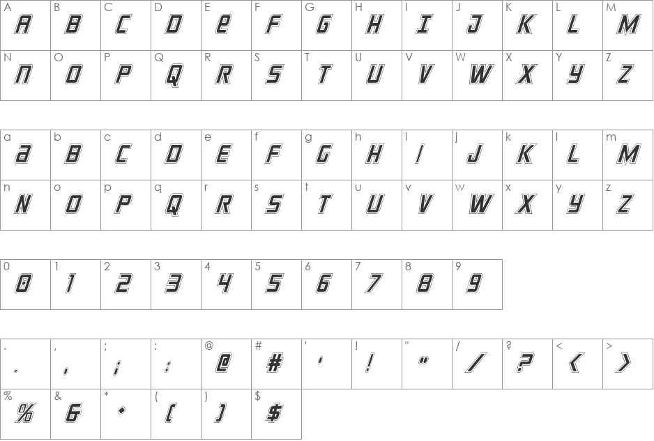 Crixus Academy Italic font character map preview