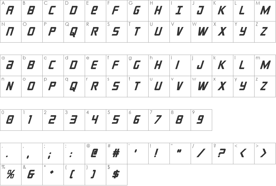Crixus Bold Italic font character map preview