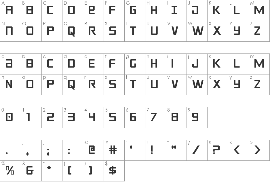 Crixus Expanded font character map preview