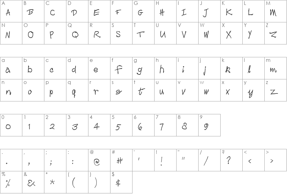 Croak font character map preview