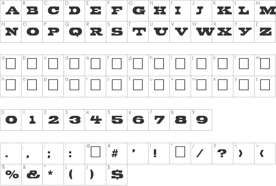 Crocodile font character map preview