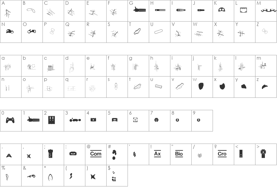 CroCro font character map preview