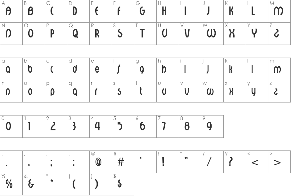 Croix font character map preview