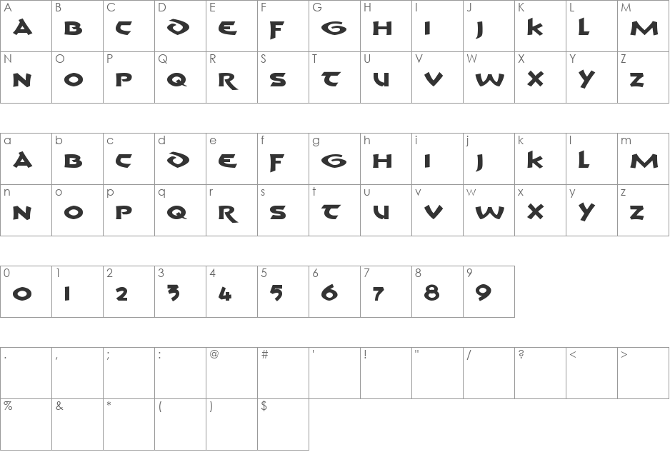 Crom font character map preview