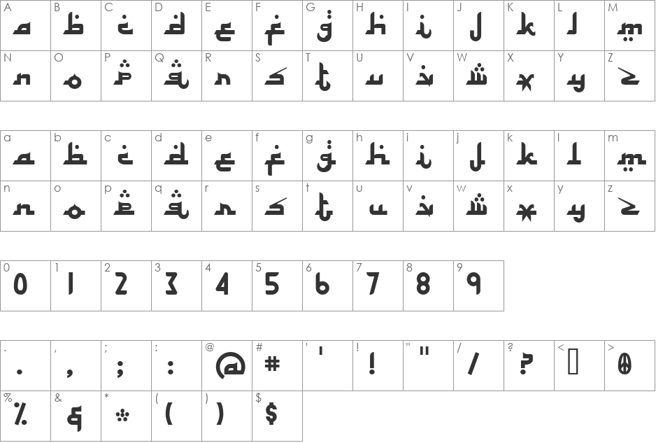 Alhambra font character map preview