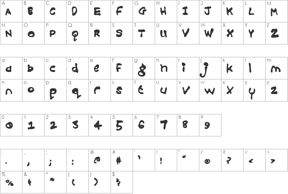 Croobie font character map preview