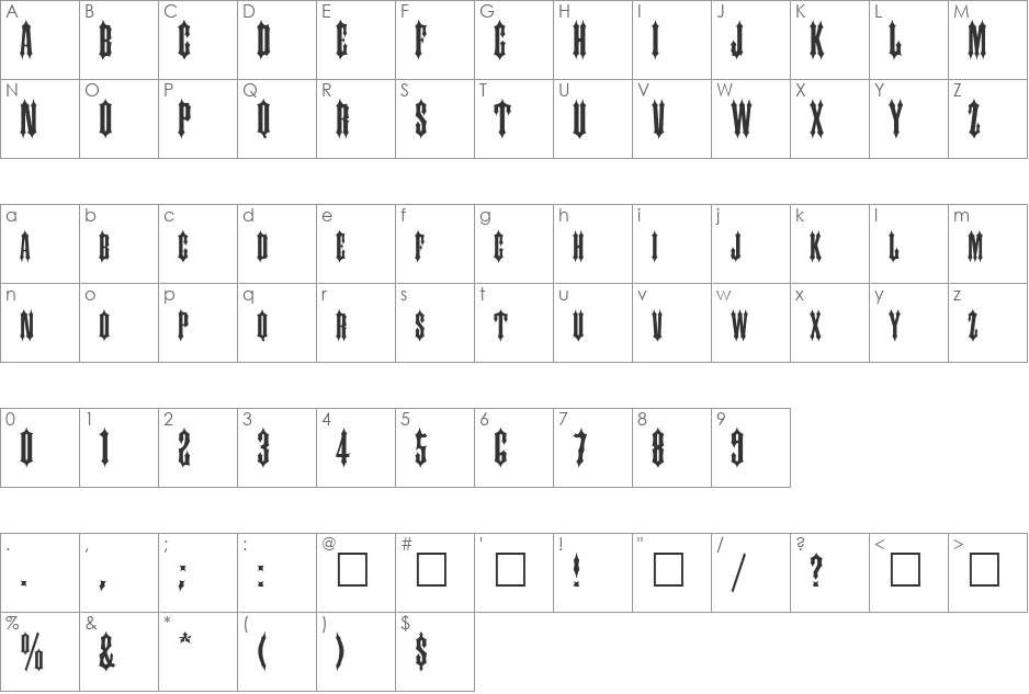 Alhambra font character map preview