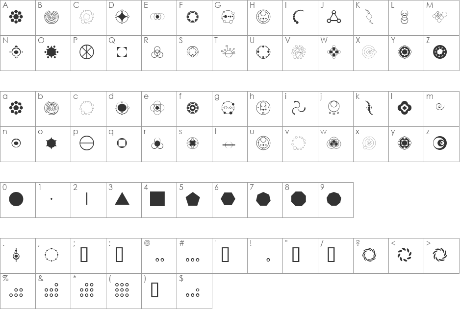 Crop Circle Dingbats font character map preview