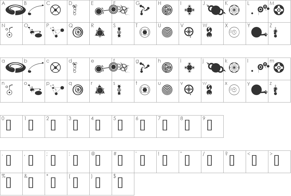 CropBats II AOE font character map preview