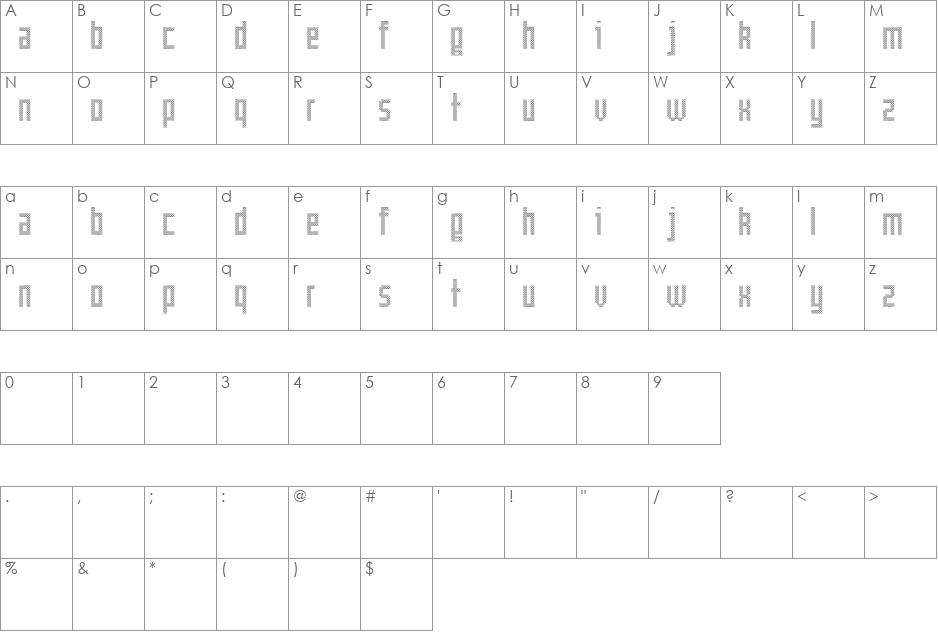 Cross font character map preview