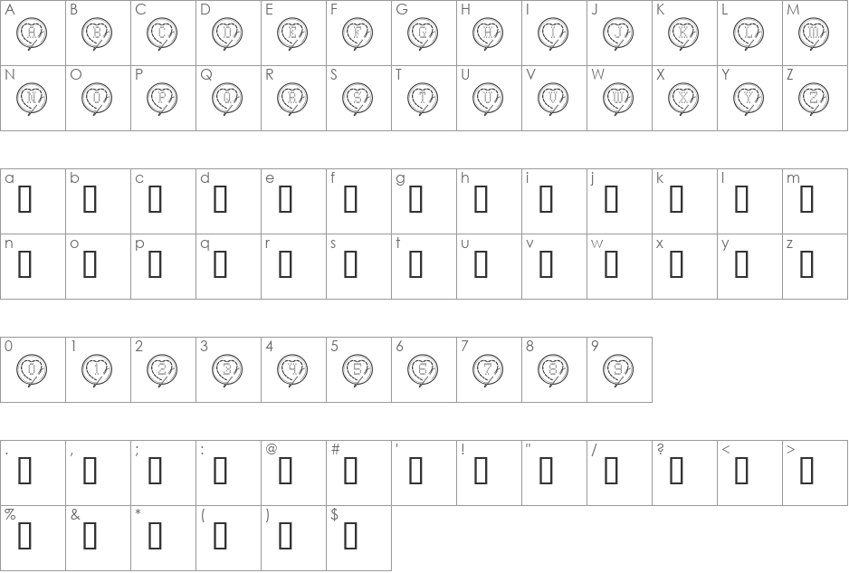 Cross Stitch Hearts font character map preview