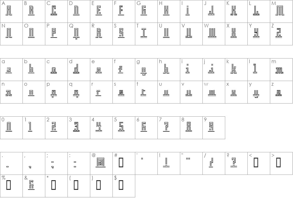 Crossbar font character map preview