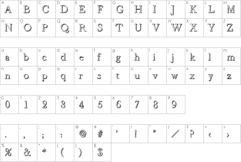 CrossBeckerShadow-Xlight font character map preview
